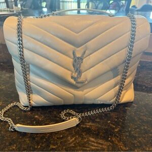 Yves Saint Laurent Cream Chevron Shoulder Bag